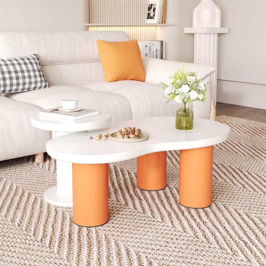 Sweiko Wolkvormige salontafel set gelakt MDF en PVC poten multifunctionele salontafel set bijzettafel