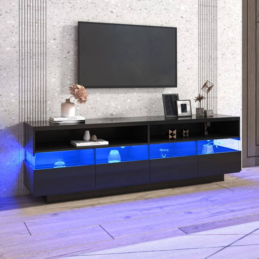 Sweiko TV kast glanzende TV kasttafel lowboard met LED verlichting twee compartimenten en vier grote laden veel opbergruimte