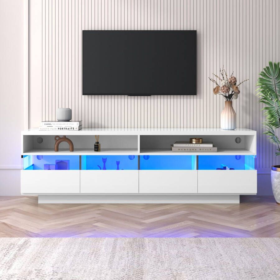 Sweiko TV kast glanzende TV kasttafel lowboard met LED verlichting twee compartimenten en vier grote laden veel opbergruimte