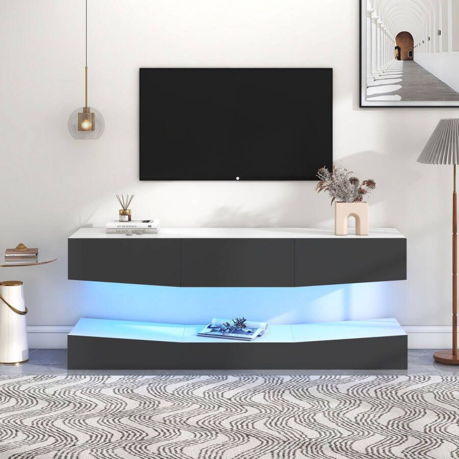 Sweiko TV-kast hoogglans hangende TV-kast met LED-verlichting aan de muur gemonteerde drijvende TV-kast entertainmentmediaconsole woonkamer huis kantoor