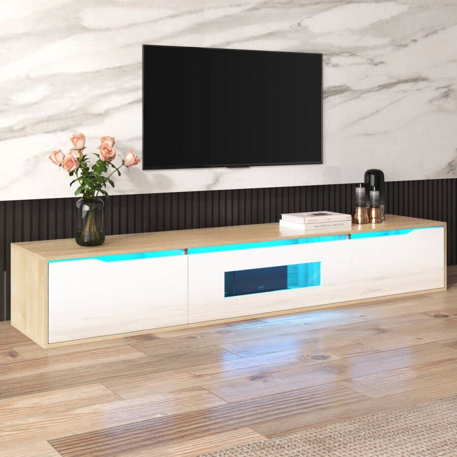 Sweiko TV-kast hoogglans TV-kast kleur passend bij hoogglans wit en houten kleur met kleur veranderend LED-licht