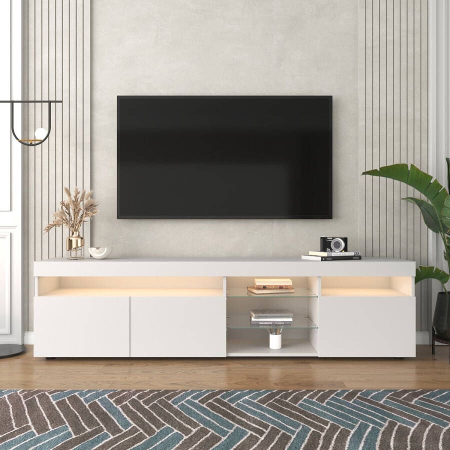 Sweiko Witte moderne TV kast helder paneel variabele LED verlichting woon- en eetkamer 180cm