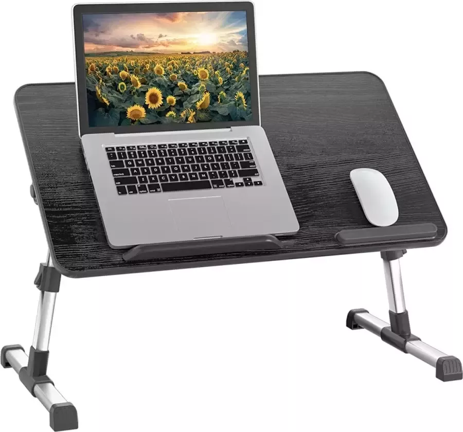 SWILIX Laptoptafel Inklapbaar en Verstelbaar Bedtafel Laptopstandaard Schoottafel Zwart Grijs