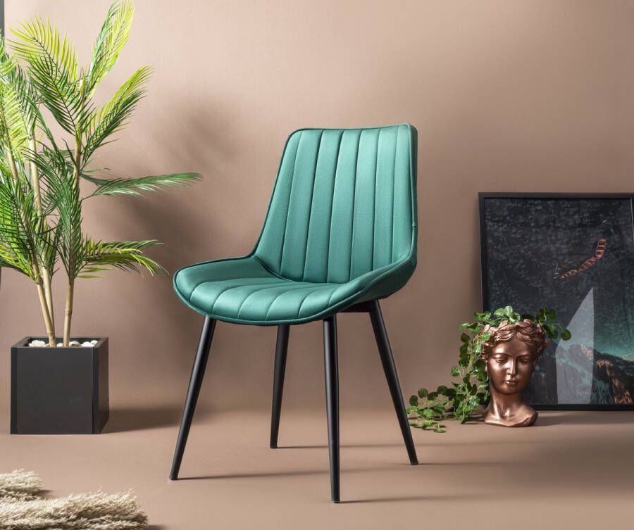 Swiss Homess Swiss Homes Luxe Venus Eetkamerstoelen Forest Green Set van 4 Forest Green Fluweel Velvet stoel Eetkamerstoel Kuipstoel Industriële Woonkamerstoelen Nieuw Collectie!