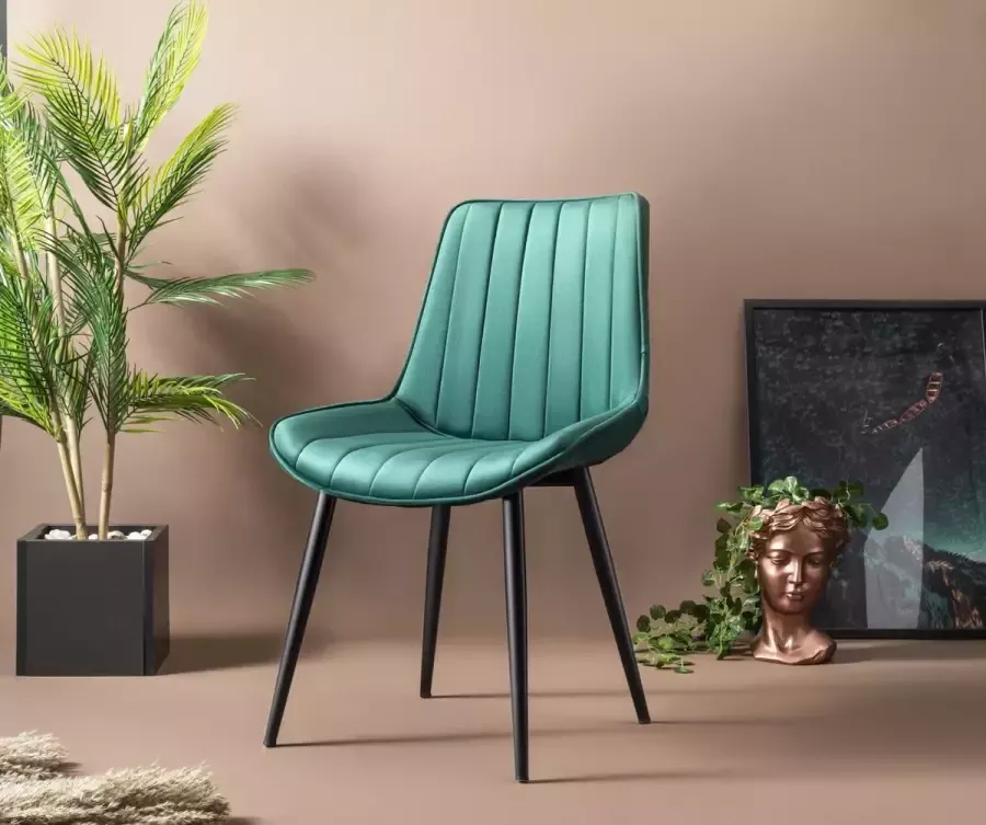 Swiss Homess Swiss Homes Luxe Venus Eetkamerstoelen Forest Green Set van 4 Forest Green Fluweel Velvet stoel Eetkamerstoel Kuipstoel Industriële Woonkamerstoelen Nieuw Collectie!
