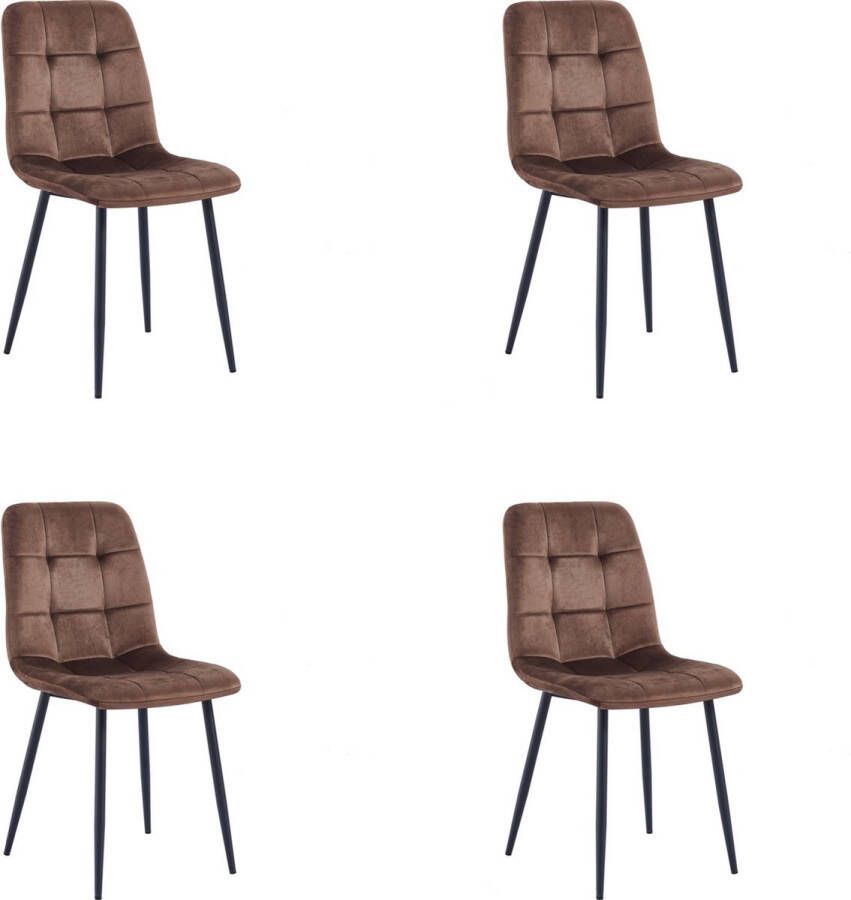 Swiss Homess Swiss Homes Ruby Velvet Eetkamerstoelen Bruin Set van 4 Brown Cognac Fluweel Velvet stoel Eetkamerstoel Kuipstoel Woonkamerstoelen