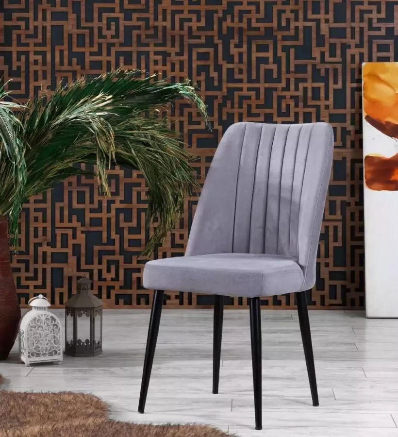 Swiss Homess Swiss Homes Velvet Eetkamerstoelen Grijs Set van 4 Grijs Fluweel Velvet stoel Eetkamerstoel Kuipstoel Woonkamerstoelen