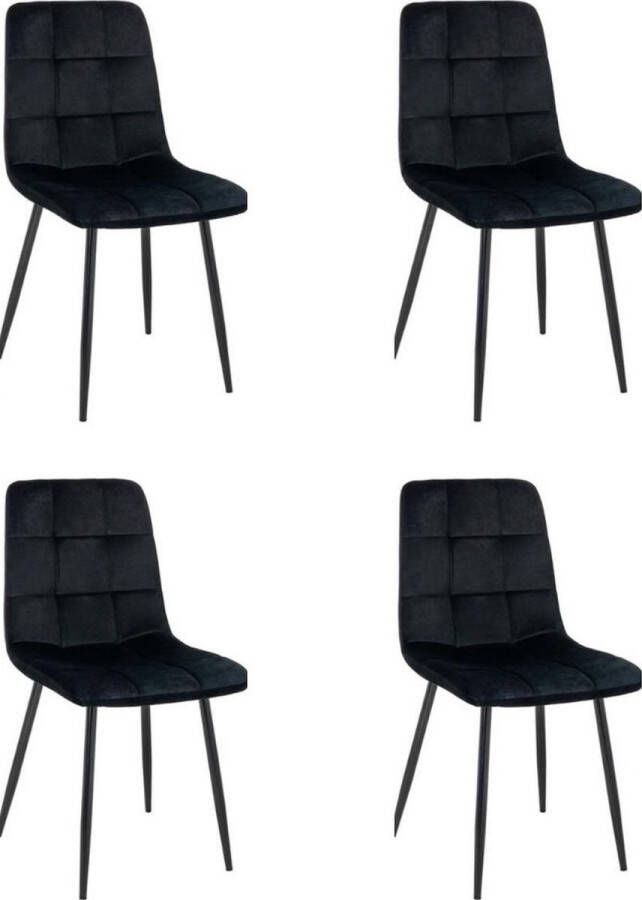 Swiss Homess Swiss Homes Velvet Eetkamerstoelen Zwart Set van 4 Zwart Fluweel Velvet stoel Eetkamerstoel Kuipstoel Woonkamerstoelen