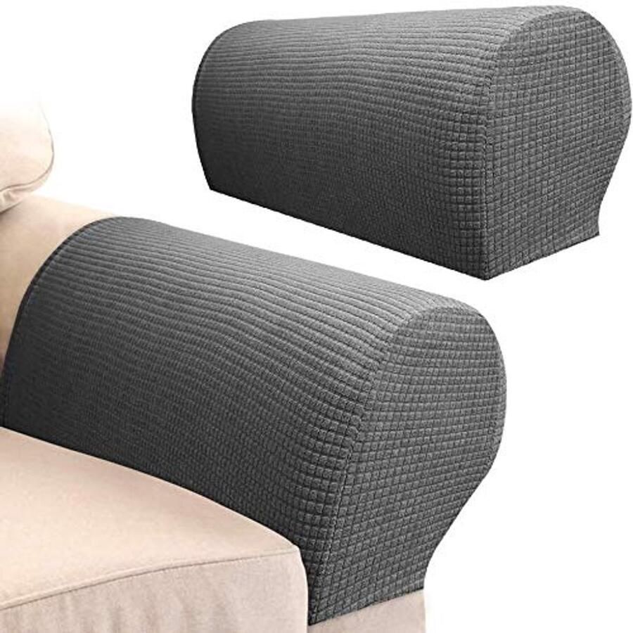 Sxspace 4 STUKS. Elastische armleuninghoezen Armkappen voor fauteuil Bank Fauteuil Bank Rekbare armleuninghoes Comfortabele elastische waterdichte bank Armleuningbeschermer (grijs)