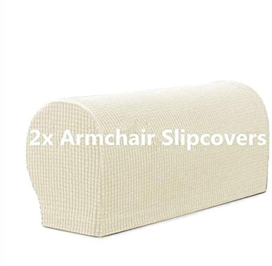 Sxspace 4 STUKS. Elastische armleuninghoezen Armkappen voor fauteuil Bank Fauteuil Bank Rekbare armleuninghoes Comfortabele elastische waterdichte bank Armleuningbeschermer (Ivoorwit)