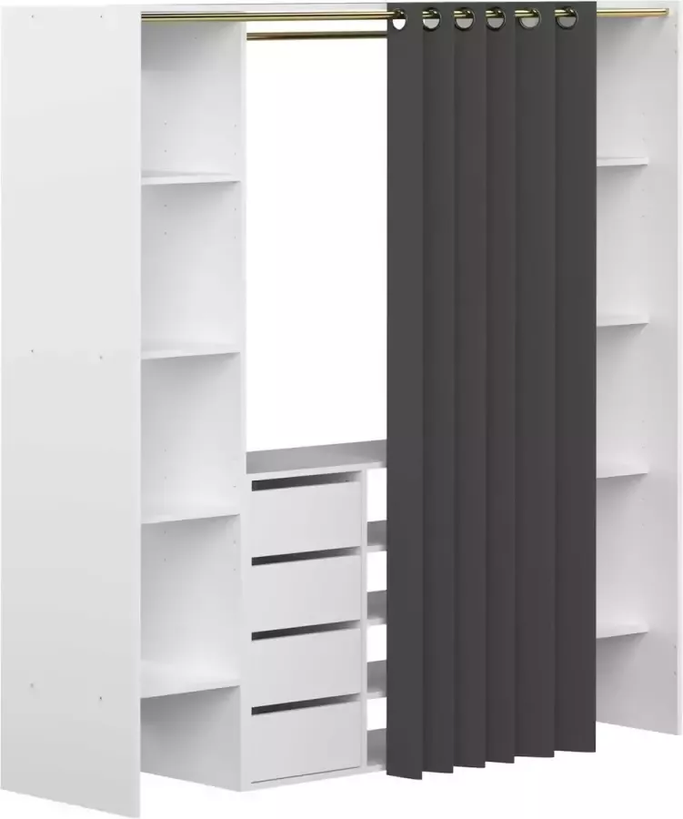 Symbiosis Kledingkast Spike 112 185cm met gordijn & lades wit grijs - Foto 3