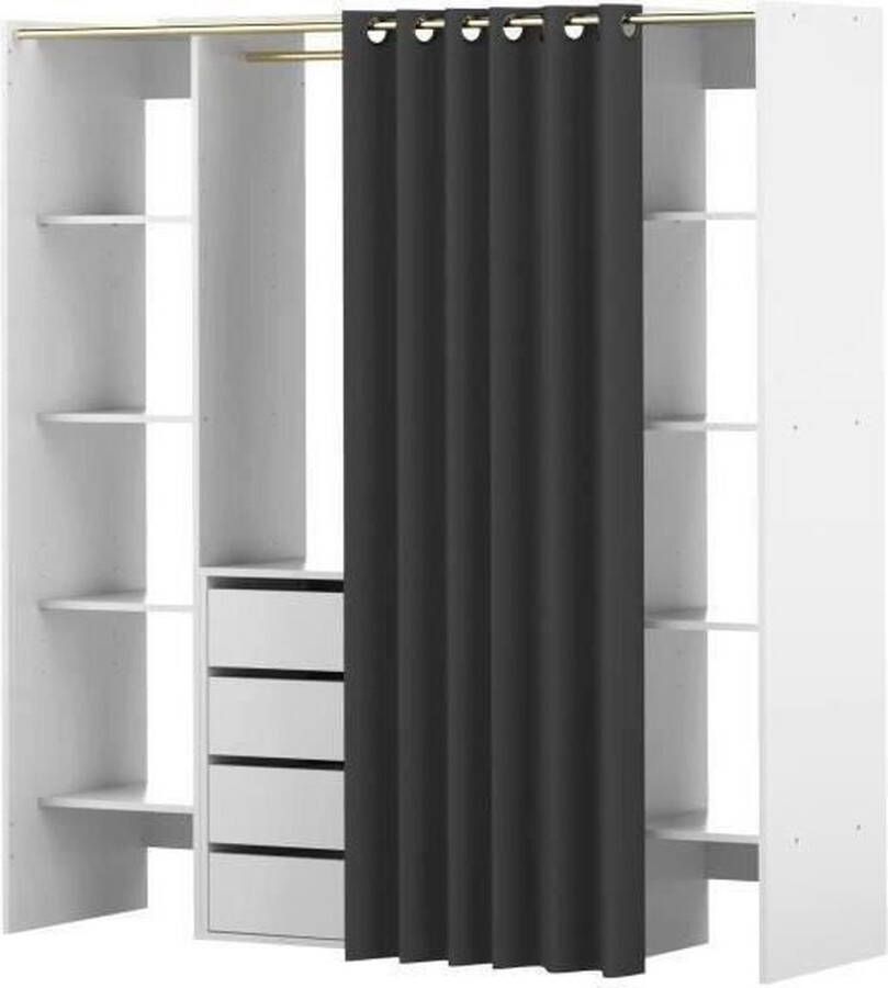 Symbiosis Kledingkast Spike 112 185cm met gordijn & lades wit grijs - Foto 2