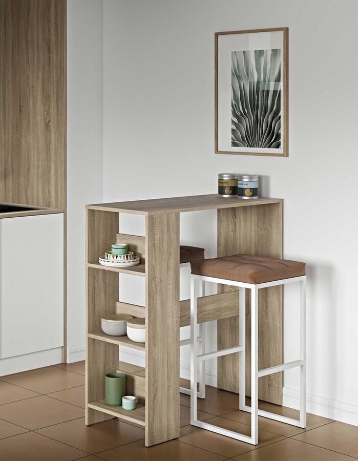 Symbiosis EMOB Bartafel Carnilla 94x40 met opbergruimte eik Tafels outlet Bruin Spaanplaat Tafels outlet Op voorraad - Foto 3