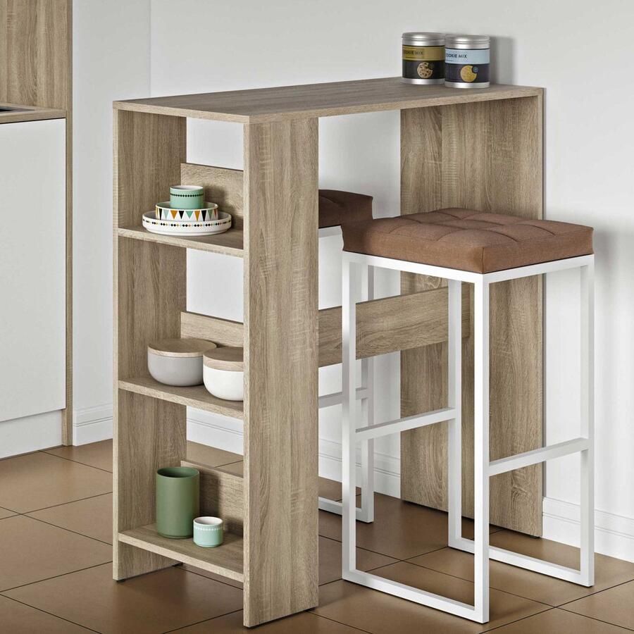 Symbiosis EMOB Bartafel Carnilla 94x40 met opbergruimte eik Tafels outlet Bruin Spaanplaat Tafels outlet Op voorraad