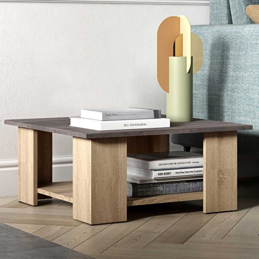 Symbiosis EMOB Salontafel Square 67x67 eik beton Vierkante salontafels Bruin; Betonlook Spaanplaat Vierkante salontafels Op voorraad