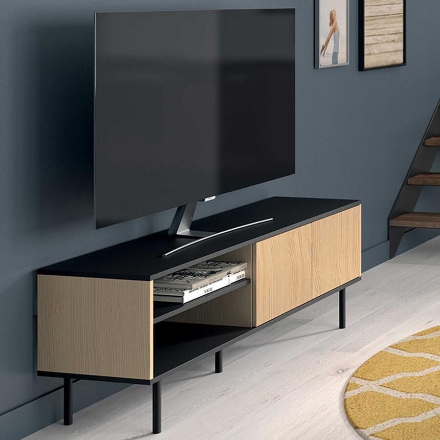 Symbiosis Tv-meubel Loreen 2 draaideuren en 2 open vakken-lichte eik zwart