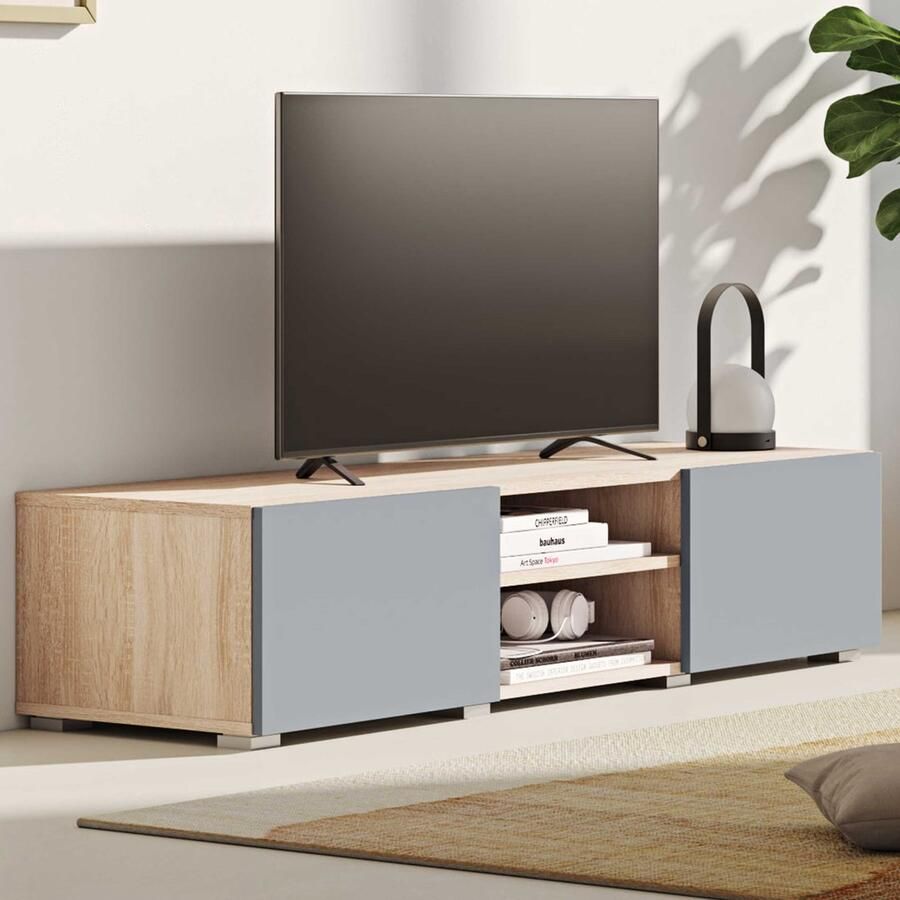 Symbiosis Tv-meubel Polka 140 cm 2 draaideuren 2 open vakken- eik celadon grijs