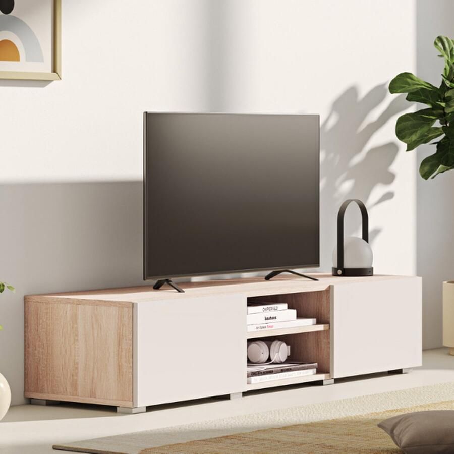 Symbiosis Tv-meubel Polka 140 cm 2 draaideuren 2 open vakken- eik lichtbeige