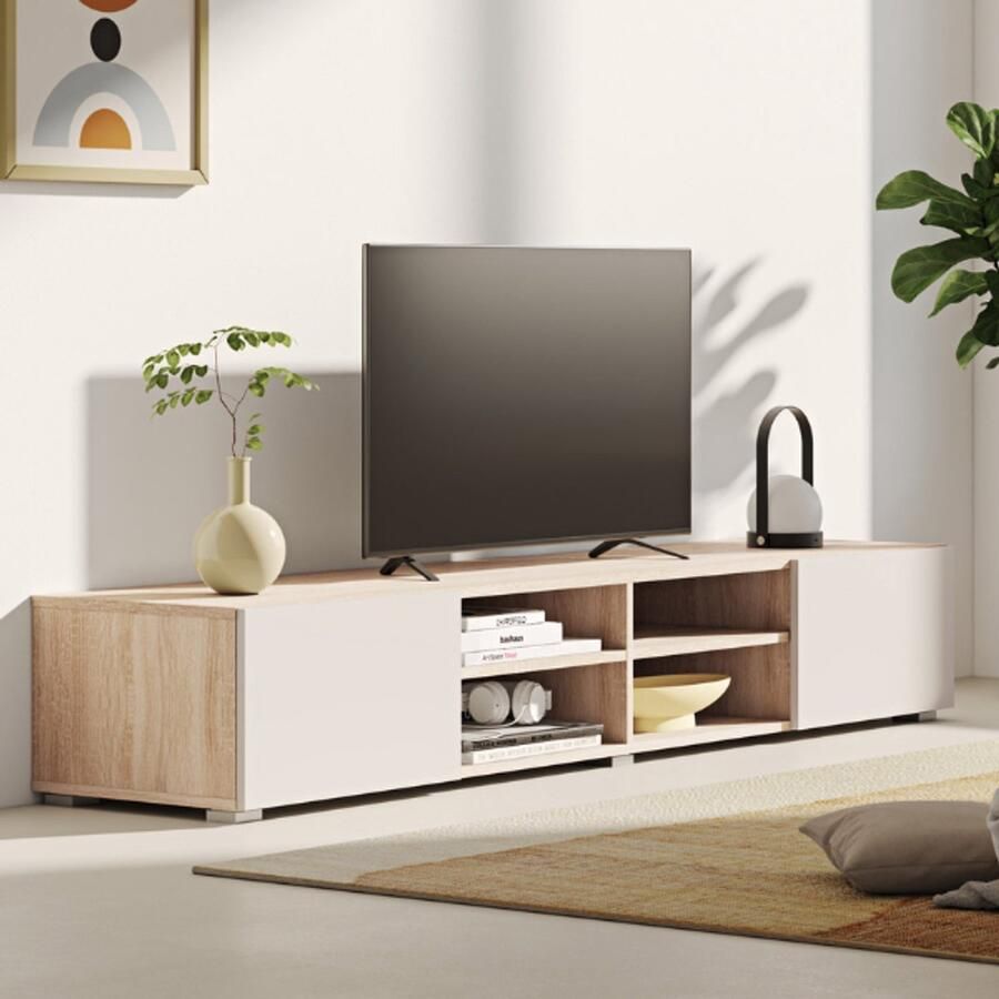 Symbiosis Tv-meubel Polka 180 cm 2 draaideuren 4 open vakken- eik lichtbeige
