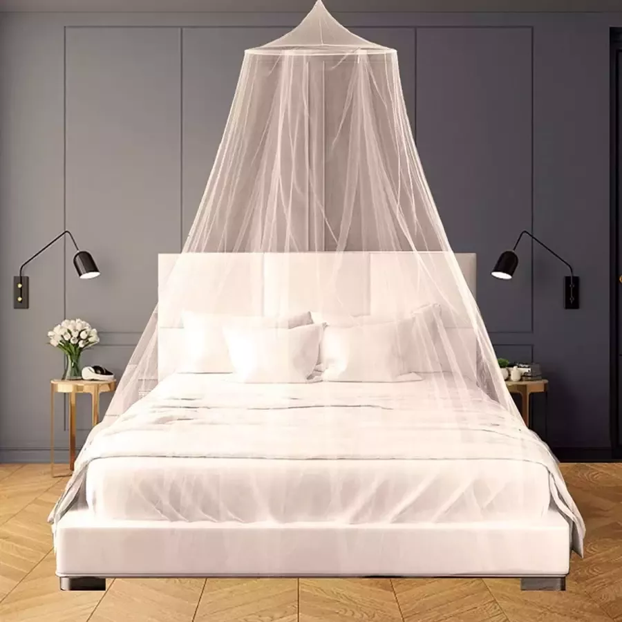 SZHTFX Wit muskietennet voor bed luifel Grote koepel opknoping bed netto tent voor tweepersoons eenpersoonsbed 12 meter dekking ideaal voor thuis of vakantie (White-)