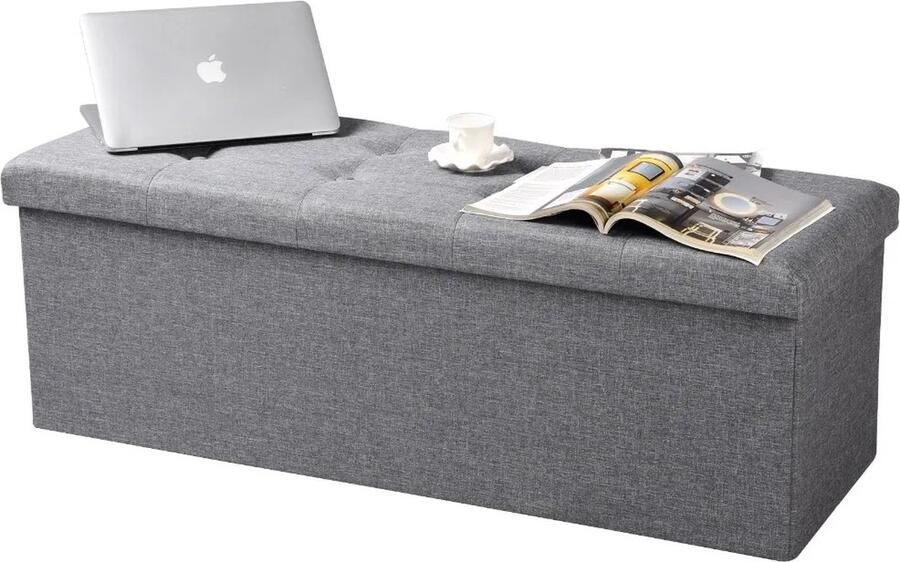 T&L Store Poef met Opbergruimte Speelgoedkist Opbergbank 118L Opbergcapaciteit Modern Licht Grijs 110 x 37.5 x 38cm