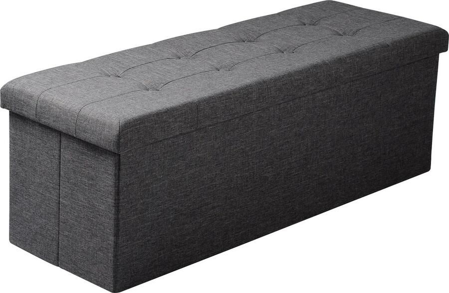 Roxana Poef Met Opbergruimte Grijs Linnen Woonkamer Meubel Opvouwbare Kruk Opslagruimte Slaapkamer 110x38x37 5 cm
