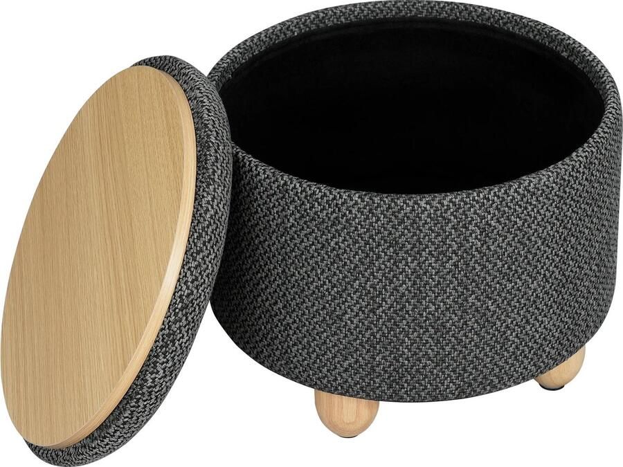 T&L Store Poef Rond Poef met Opbergruimte Maximaal 300kg Belastbaar 21.5L Inhoud Modern Donkergrijs 39x39x33 cm