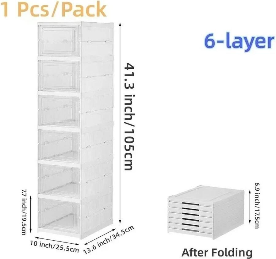 T&L Store Schoenen Opbergsysteem Schoenenkast Opvouwbaar Transparant Stofdicht Stapelbaar Wit 25.5x34.5x105cm