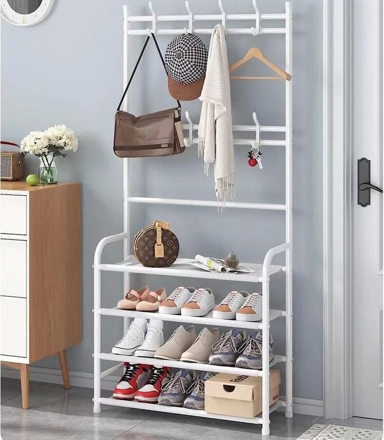 T&L Store Schoenenrek Schoenenkast Schoenenrek Wit 60x26x152 cm 4 Laags Wit