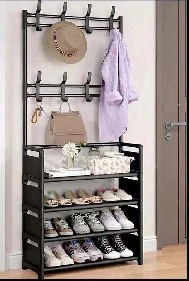 T&L Store Schoenenrek Schoenenkast Schoenenrek Zwart 60x26x152 cm 4 Laags Zwart - Foto 2