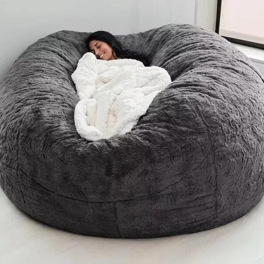 T&L Store Zitzak BeanBag XXL-zitzak Wollig Stoelovertrek voor volwassenen (zonder vulling) Wasbaar 150x75cm Donker Grijs