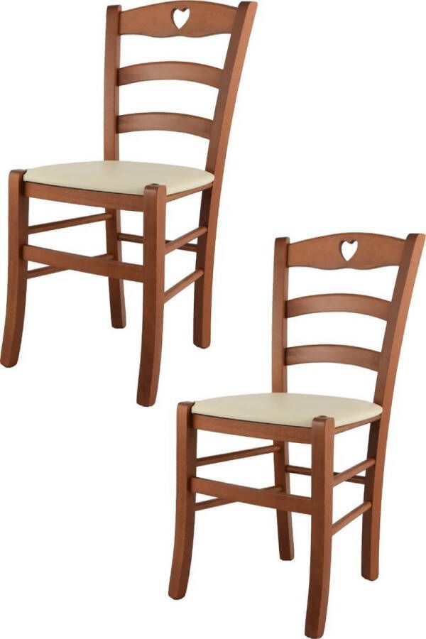 T m c s Tommychairs Cuore Eetkamerstoelen Set van 2 Kersenhout Kunstleer