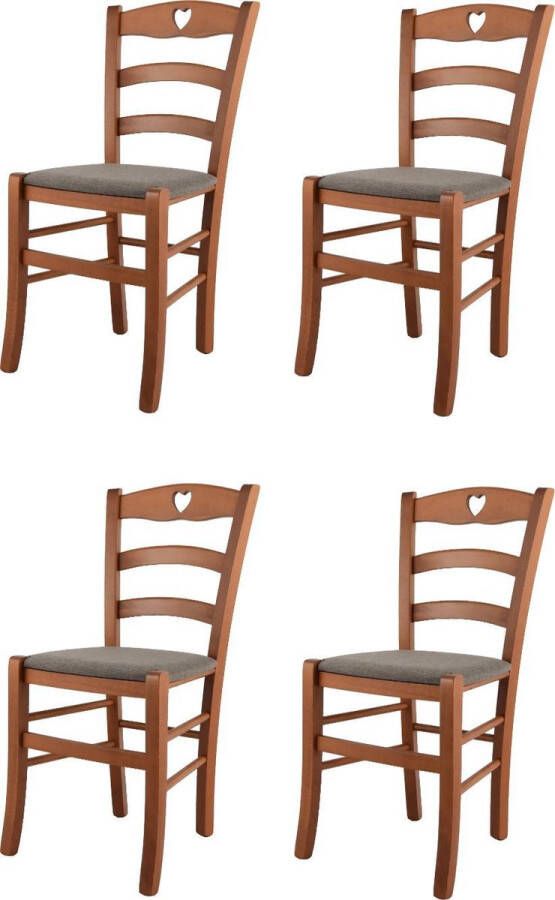 T m c s Tommychairs Cuore Eetkamerstoelen Set van 4 Bruin Stof en Hout - Foto 1