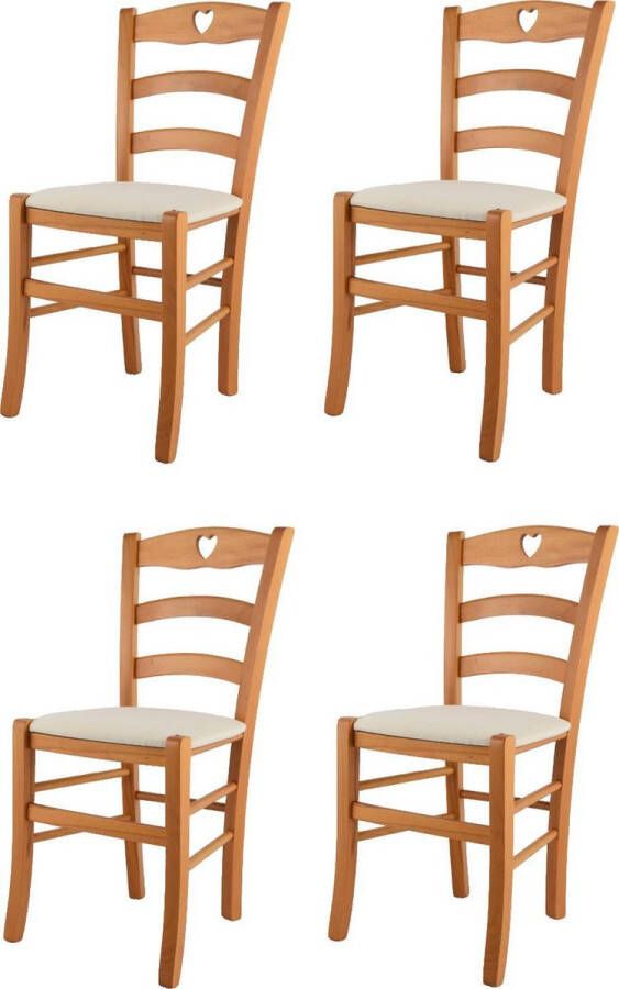 T m c s Tommychairs Cuore Eetkamerstoelen Set van 4 Bruin Stof en Hout