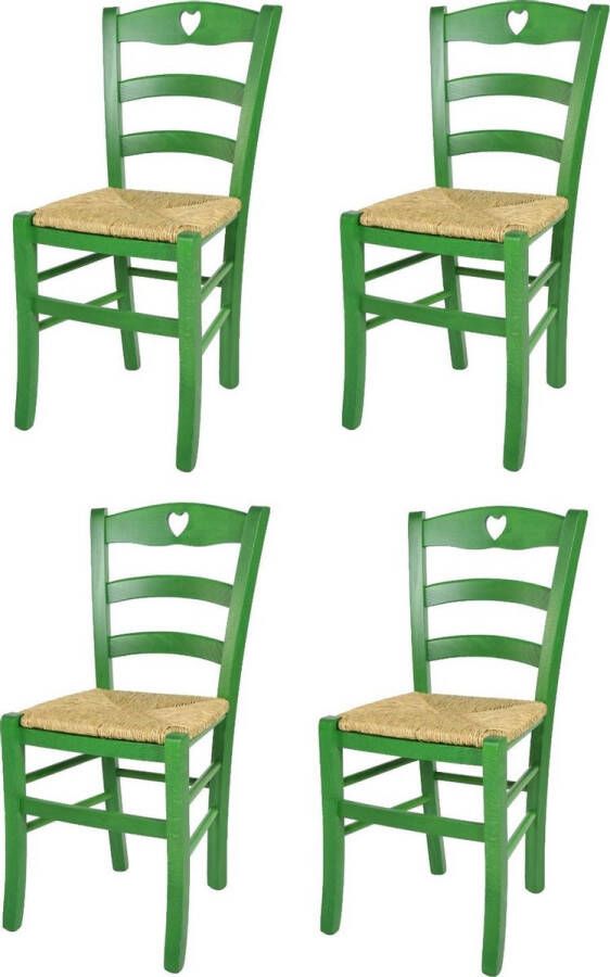 T m c s Tommychairs Cuore Eetkamerstoelen Set van 4 Groen Rotan & Hout