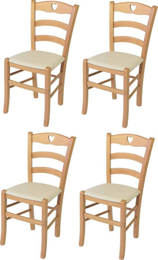 T m c s Tommychairs Cuore Eetkamerstoelen Set van 4 Naturel Kunstleer & Hout - Foto 1