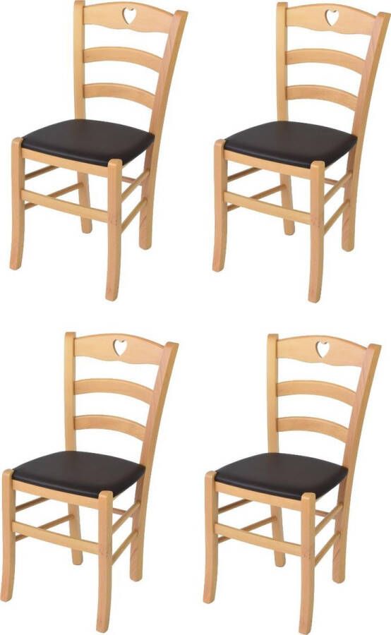 T m c s Tommychairs Cuore Eetkamerstoelen Set van 4 Naturel Kunstleer & Hout