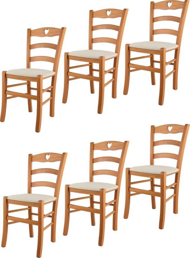 T m c s Tommychairs Cuore Eetkamerstoelen Set van 6 Bruin Stof en Hout - Foto 1