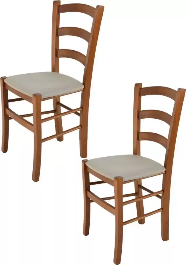 T m c s Tommychairs Venice Eetkamerstoelen Set van 2 Licht Walnoot & Licht Bruin Kunstleer & Hout