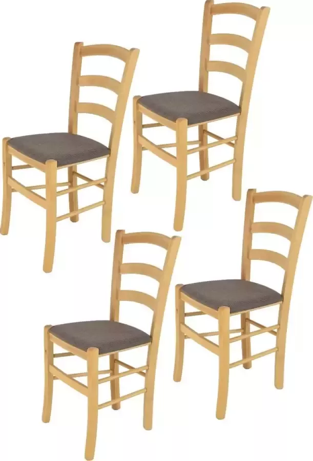T m c s Tommychairs Venice Eetkamerstoelen Set van 4 Naturel & Taupe Stof & Hout