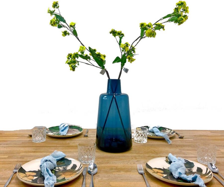 TableBloom XL Blauwe Vaas met Gele Kunstbloemen Bloemstuk Tafel decoratie Vensterbank decoratie