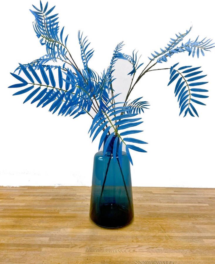 TableBloom XL Blauwe Vaas met Kunst bladertakken -Kunstbloemen Kunstplant Tafel decoratie Vensterbank decoratie