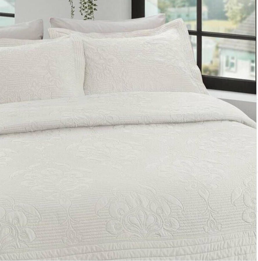 Tac & Linens Jacquard Bedsprei Ecru SET (Sprei + Kussensloop) 180x240cm Eenpersoonsbed Dubbelzijdige Single Bedspread