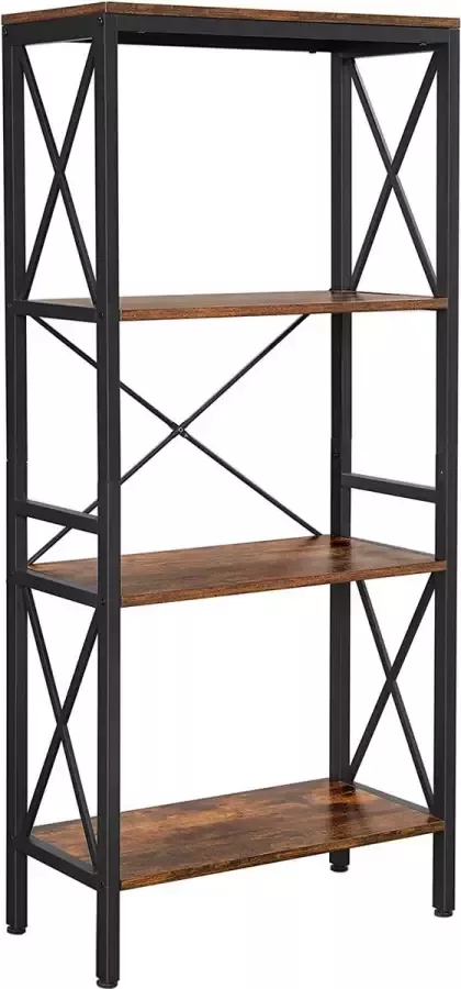 TAK Design TA Design boekenkast staand rek ladderrek keukenrek met 4 open planken hal keuken kantoor stabiel stalen frame industrieel design vintage bruin-zwart