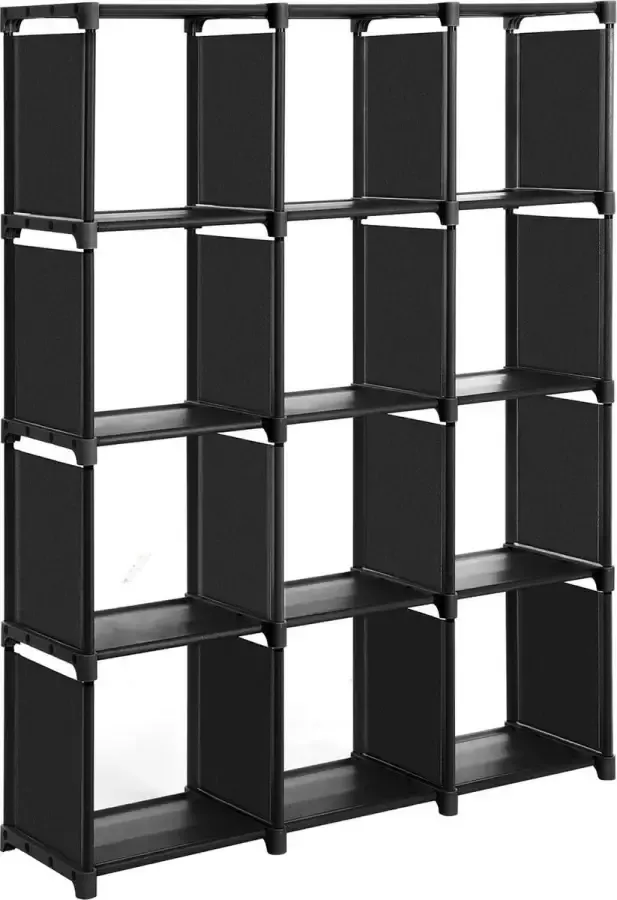 TA Design Cube Storage 12-Kubus Boekenkast DIY Closet Organiser Opbergrek in Woonkamer Kinderkamer Badkamer 105 x 30 x 140 cm Inclusief Rubber Mallet Zwart