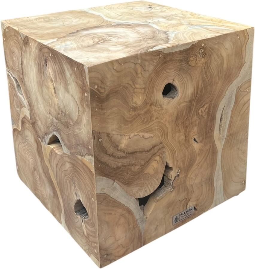 Tall Men Standing Bijzettafel Kruk Nachtkastje Mulio Kubus 40cm x 40cm x 40cm Teak hout Unieke vormen