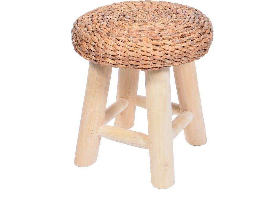 Tall Men Standing Rond gevlochten krukje Lilly waterhyacint en teak ø 30 H 34 cm