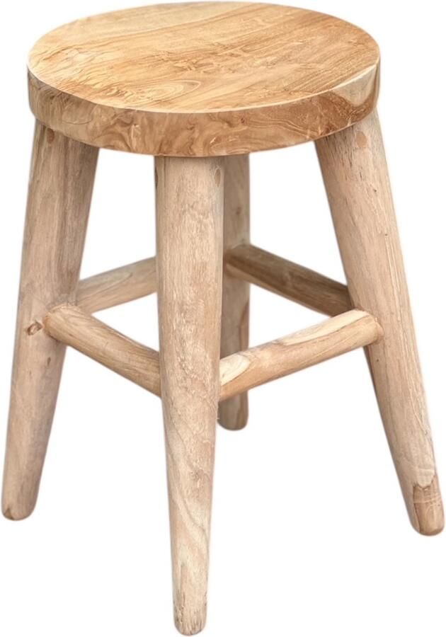 Tall Men Standing Rond krukje Jago van onbehandeld teakhout handgemaakt en duurzaam uit Indonesië