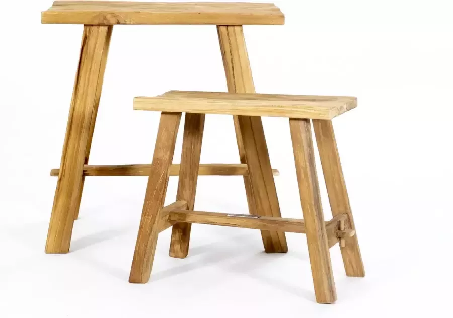 Tall Men Standing Vintage krukken teak set van 2 krukken 1 groot 1 klein