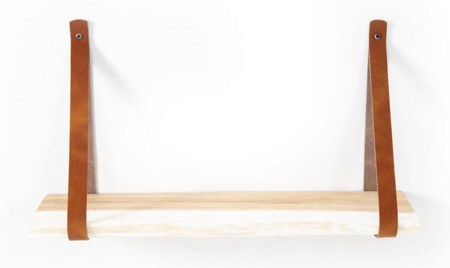 Tall Men Standing Houten Wandplank 90 cm incl. Bruine leren banden Live Edge Robuust Duurzaam – Stijlvol - Foto 2